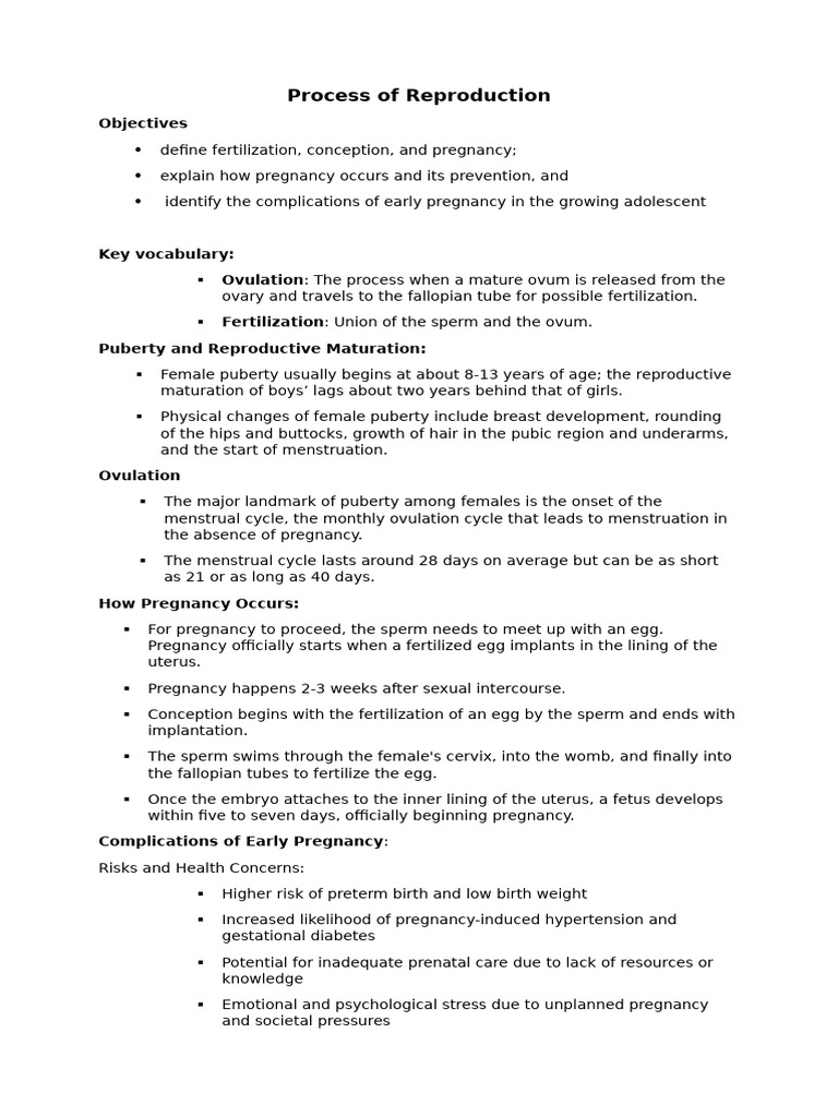 Process of Reproduction | PDF | Birth Control | Human Reproduction