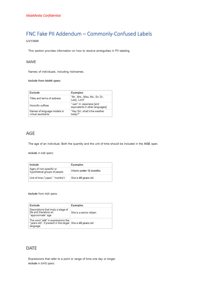 PII Labeling Guidelines and Examples | PDF | Linguistics
