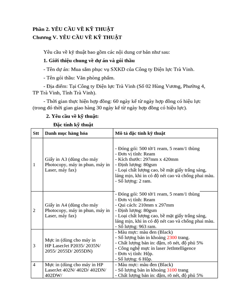 Yeu Cau Ky Thuat | PDF