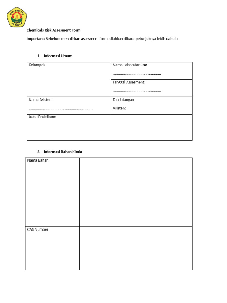 Formulir Penilaian Risiko Bahan Kimia | PDF
