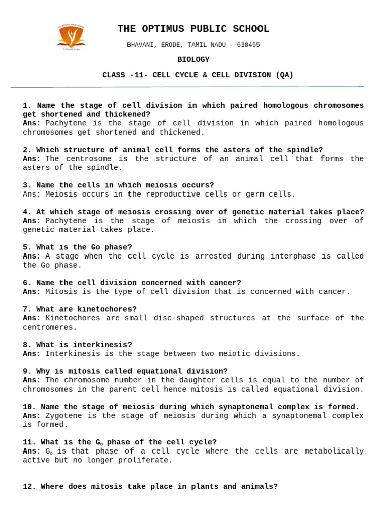 Class 11 Biology: Cell Cycle & Division | PDF | Mitosis | Meiosis