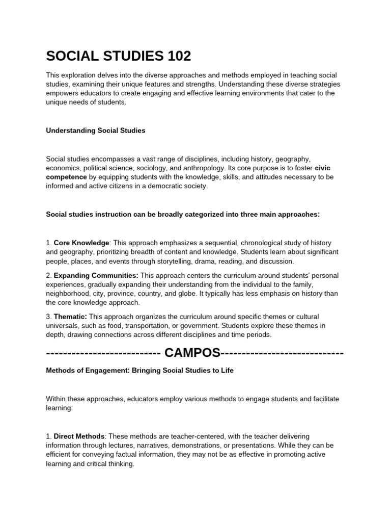 Teaching Methods in Social Studies | PDF | Critical Thinking | Learning