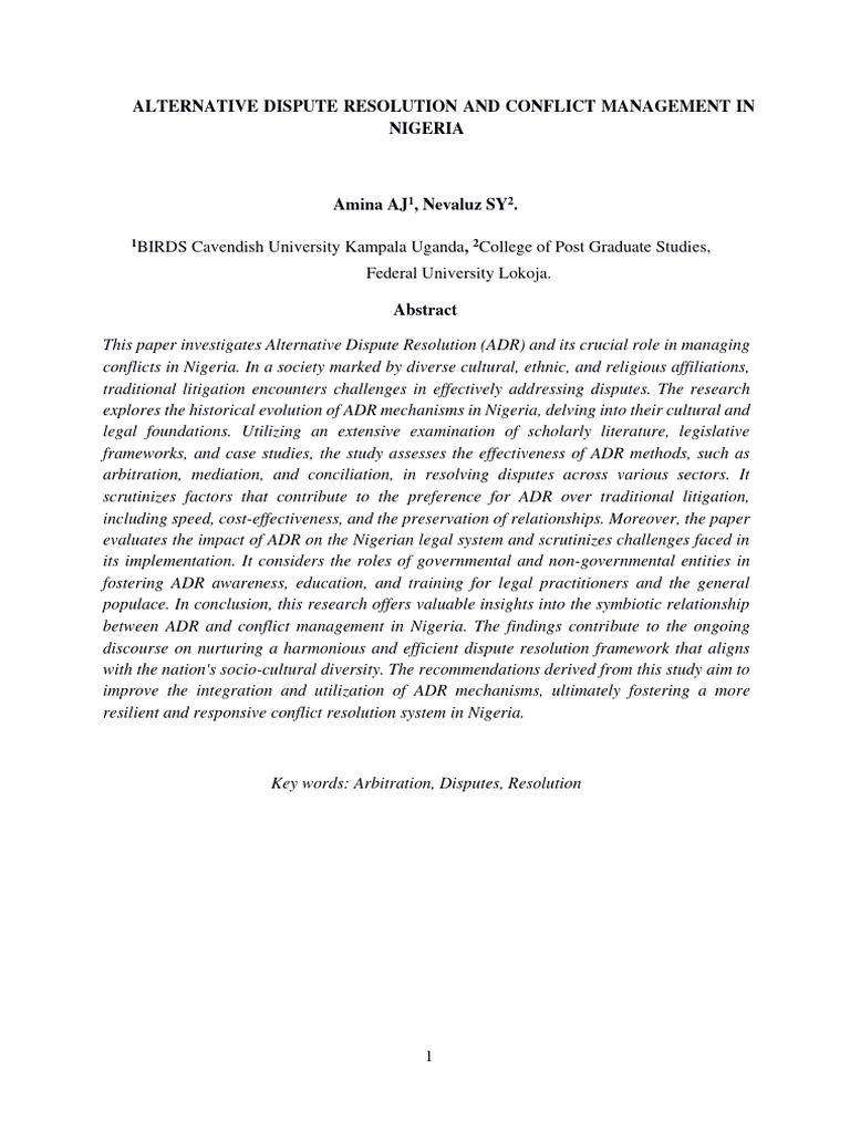 ADR and Conflict Management in Nigeria | PDF | Alternative Dispute ...