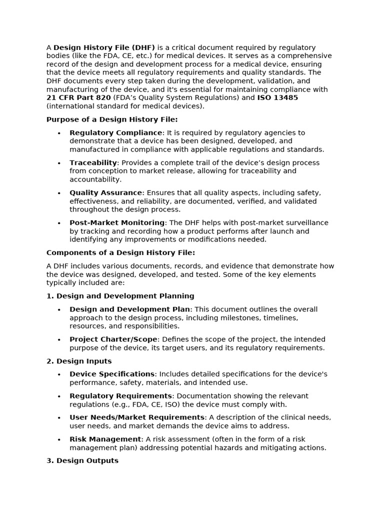 Design History File for Medical Devices | PDF | Verification And ...