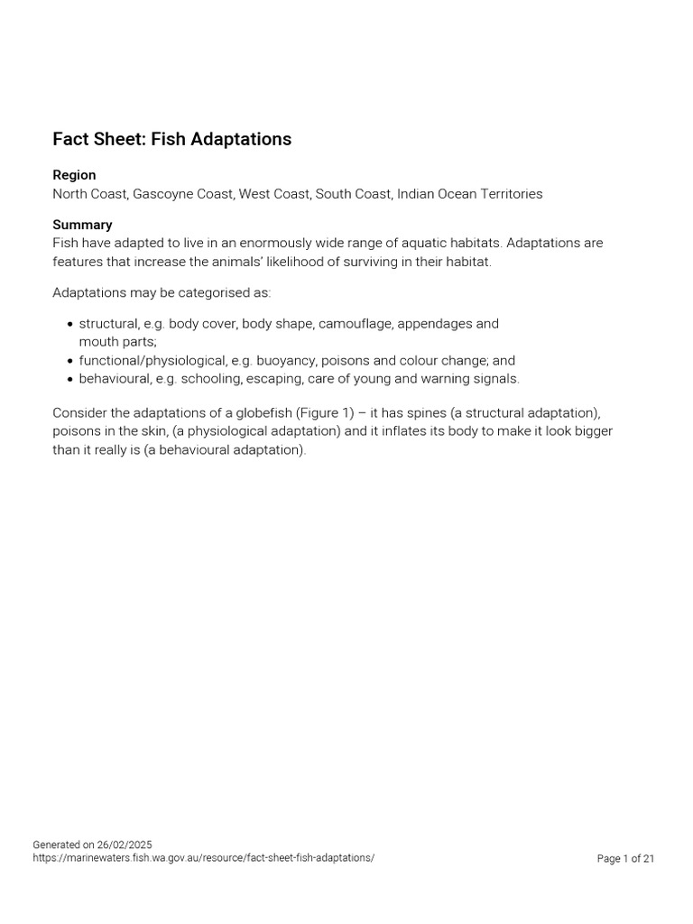 Structural Adaptations of Fish | PDF | Gill | Fish