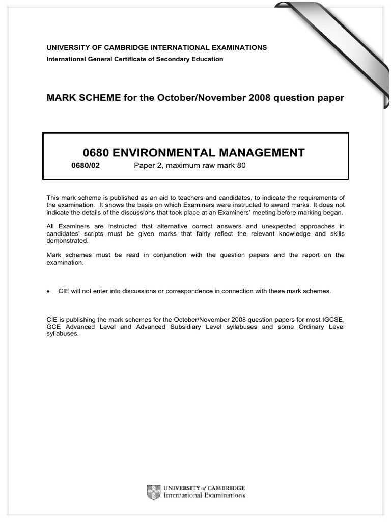 IGCSE Environmental Management Mark Scheme | PDF | Irrigation | Forests