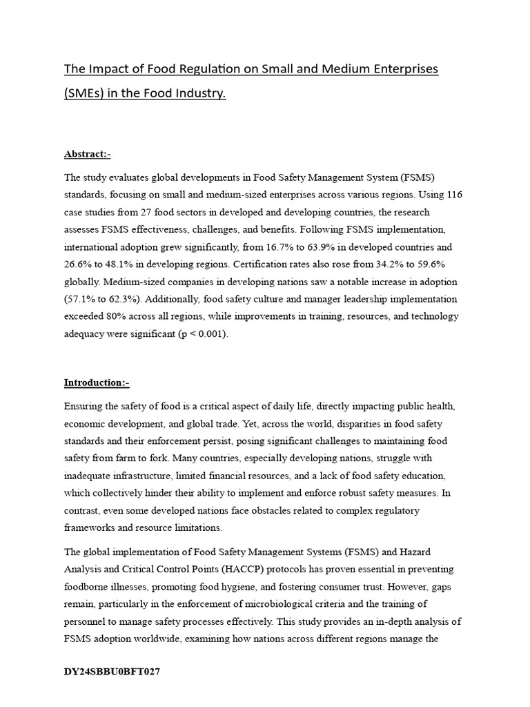 The Impact of Food Regulation On Small and Medium Enterprises | PDF ...