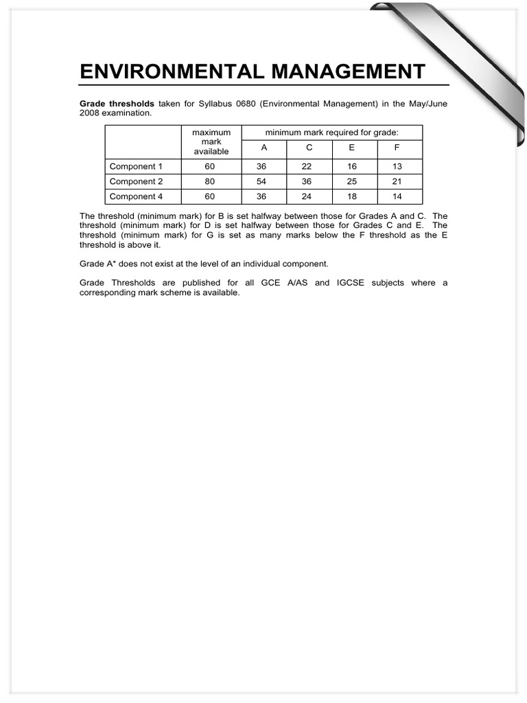 Environmental Management Grade Thresholds 2025 | PDF