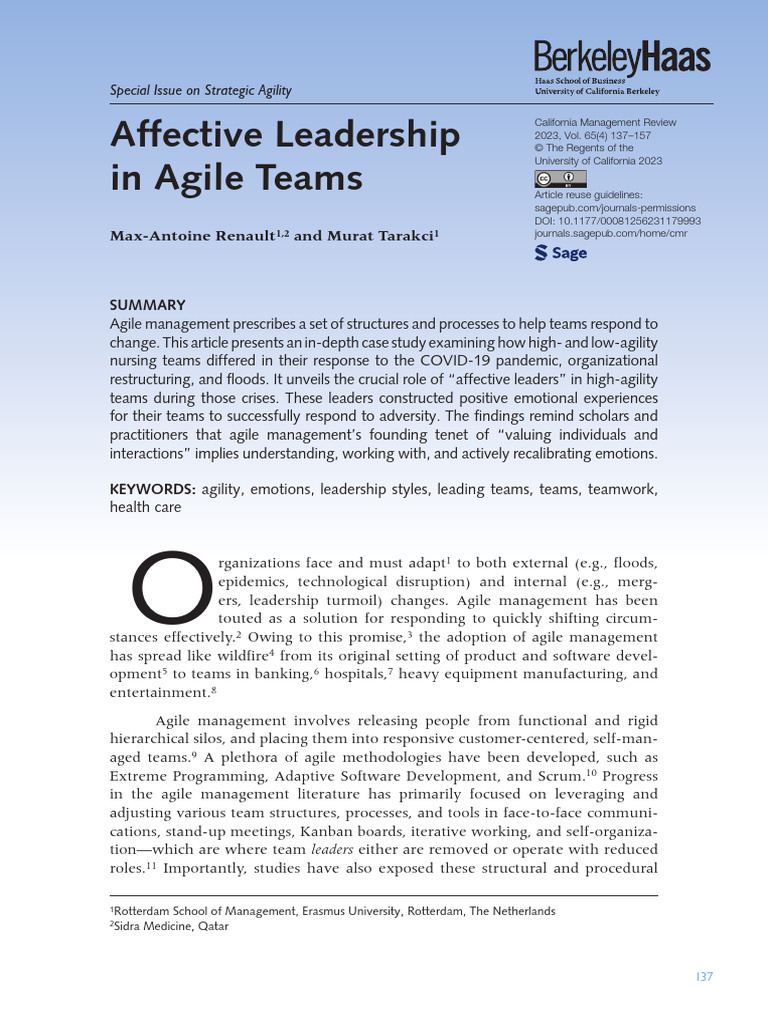 Affective Leadership in Agile Nursing Teams | PDF | Emotions | Agile ...