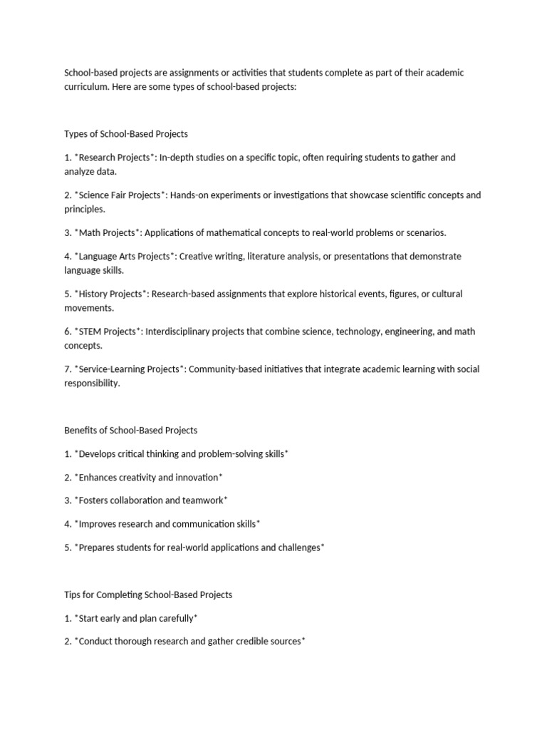 Types and Benefits of School Projects | PDF