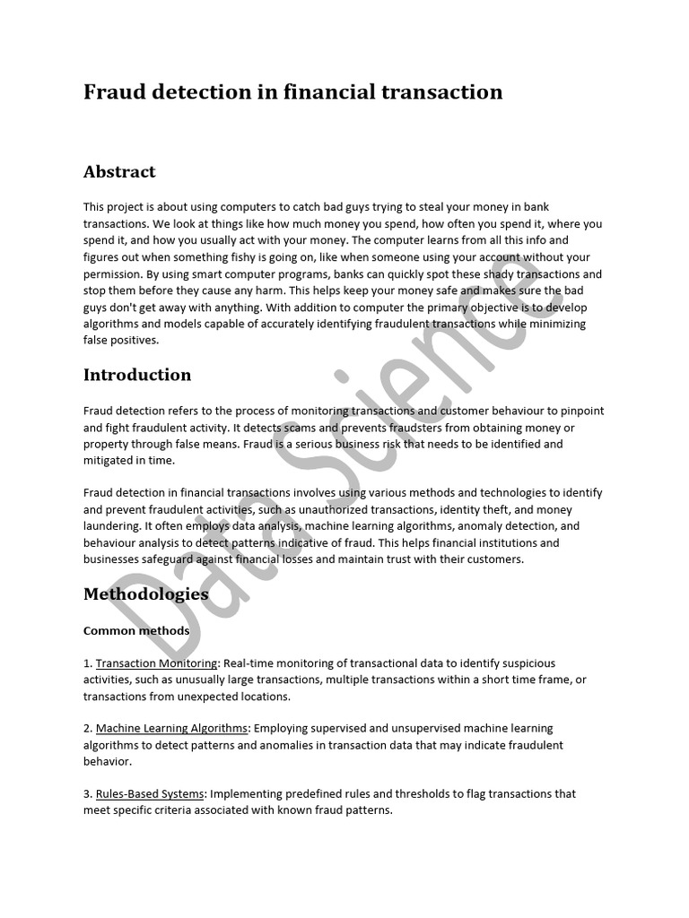 Fraud Detection in Financial Transactions | PDF | Machine Learning ...