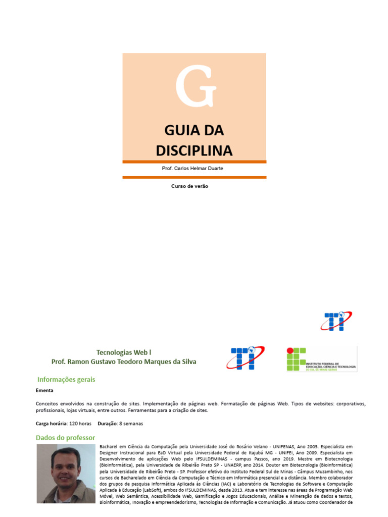 Guia da Disciplina Tecnologias Web 1 | PDF | Xhtml | Html