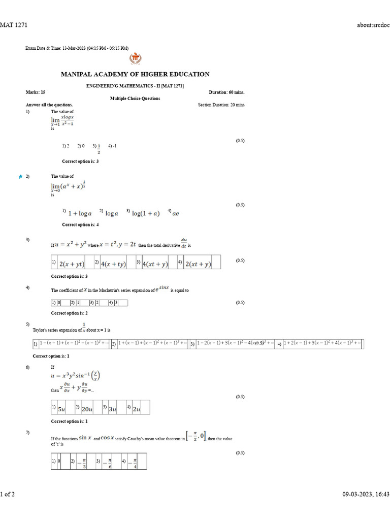 MAT 1271 Exam Details and Questions | PDF | Applied Mathematics ...