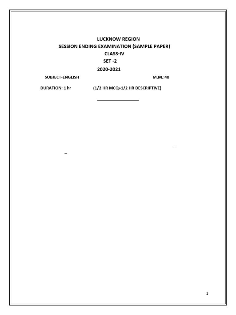 Class 4 English Sample Exam Paper | PDF