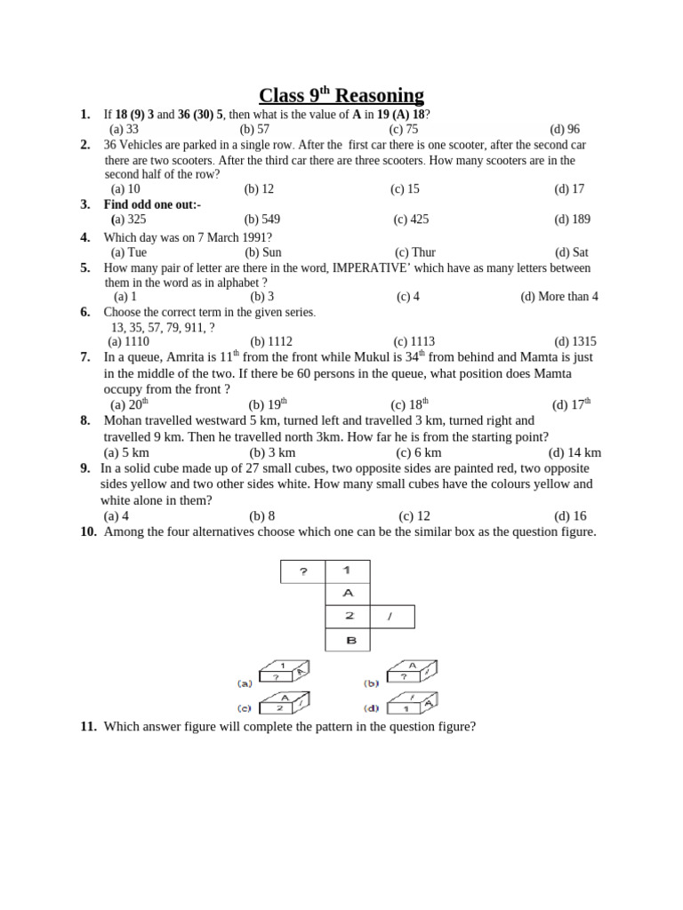 Class 9 Logical Reasoning Exercises | PDF | Mathematics