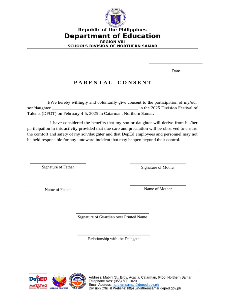 Parental Consent for DFOT 2025 Participation | PDF
