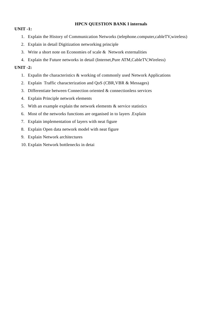 HPCN Question Bank: Communication Networks | PDF