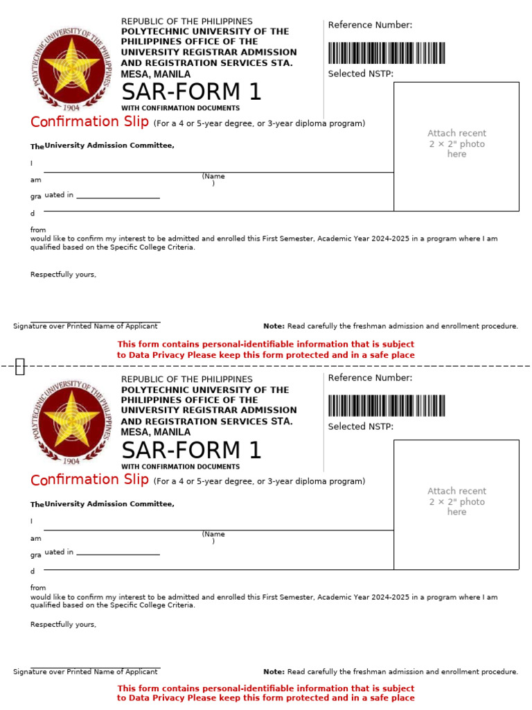 PUP Admission and Health Information Form | PDF | Identity Document ...