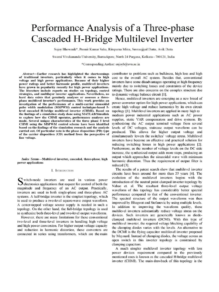 Performance Analysis of A Three-Phase Cascaded H-Bridge Multilevel ...