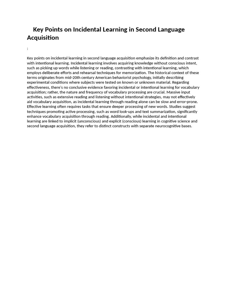 Incidental Learning | PDF