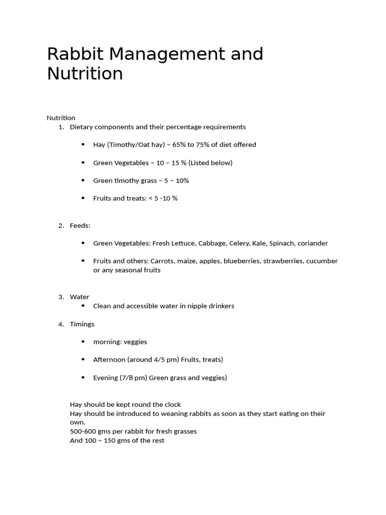 Rabbit Management and Nutrition | PDF | Nutrition | Diet & Nutrition