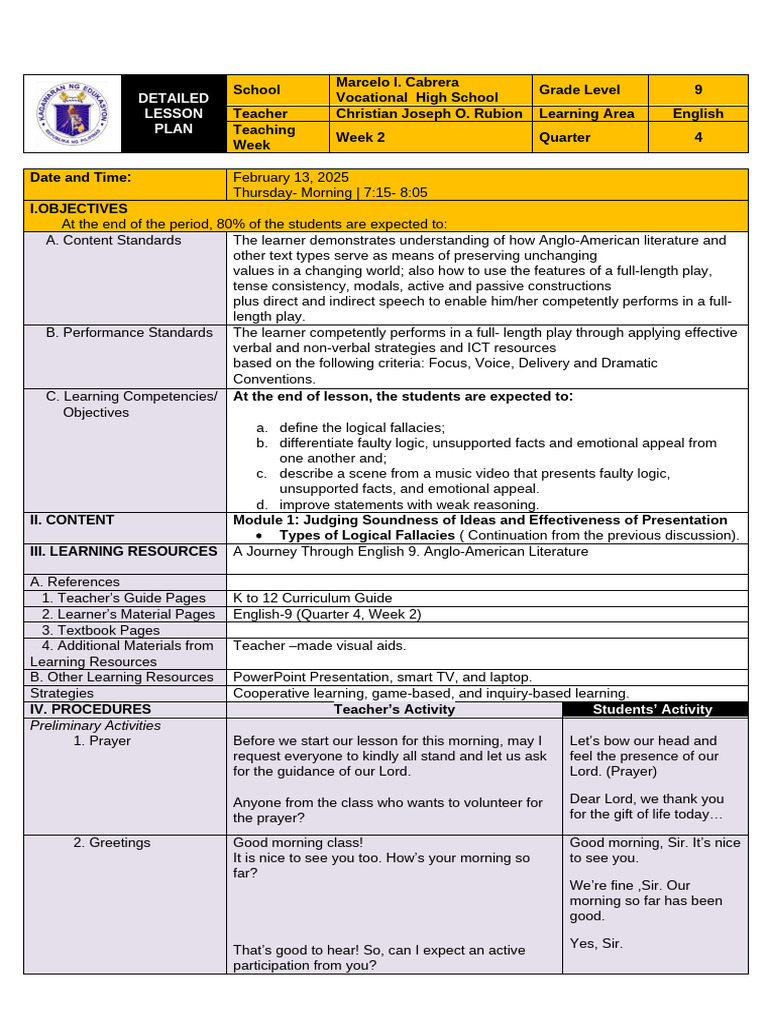 Grade 9 Lesson on Logical Fallacies | PDF | Fallacy | Logic