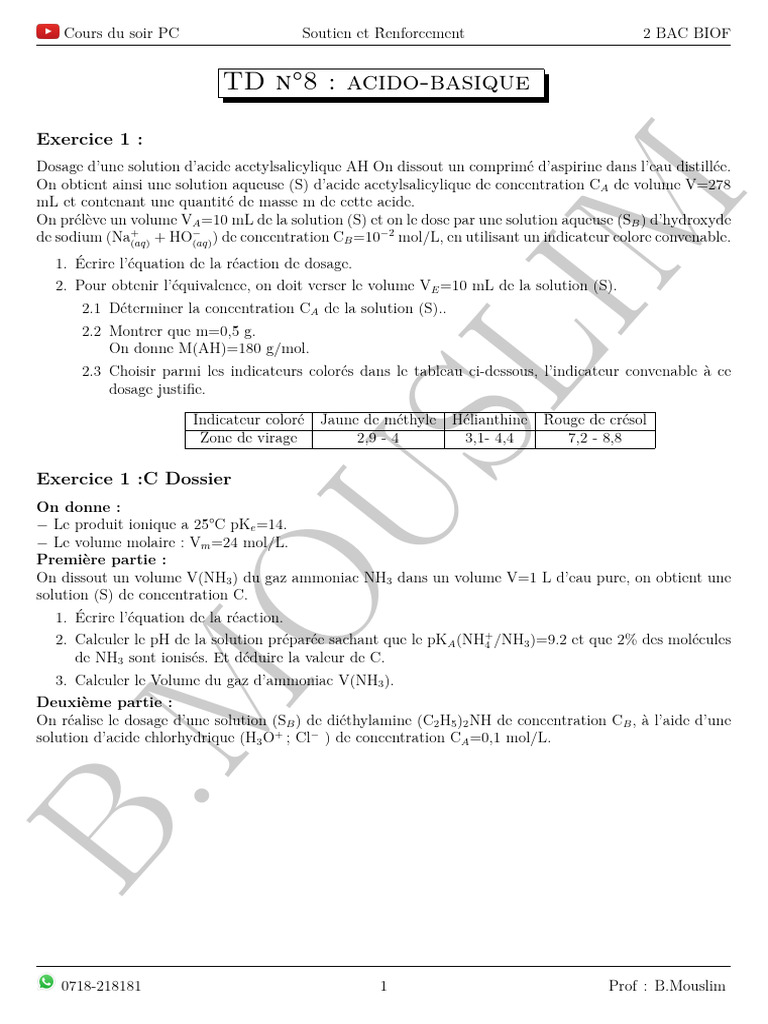 Dosage acido-basique en chimie analytique | PDF | Acide | Ph