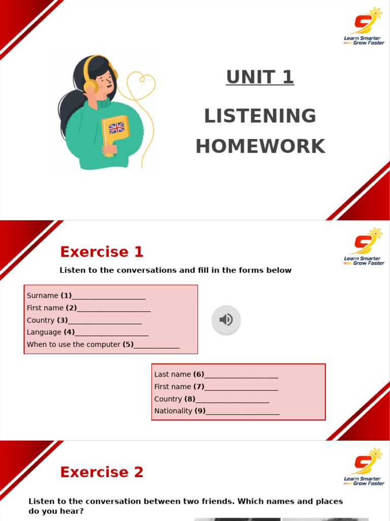 Listening Homework Exercises for Students | PDF