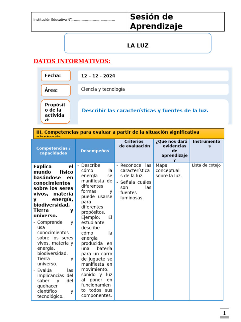 Características y Fuentes de Luz | PDF | Ligero | Aprendizaje