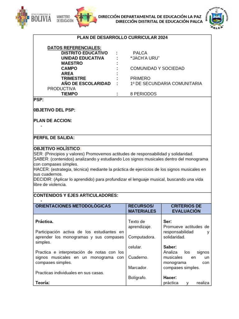 Plan Curricular 2024: Música en Secundaria | PDF | Aprendizaje | Cognición