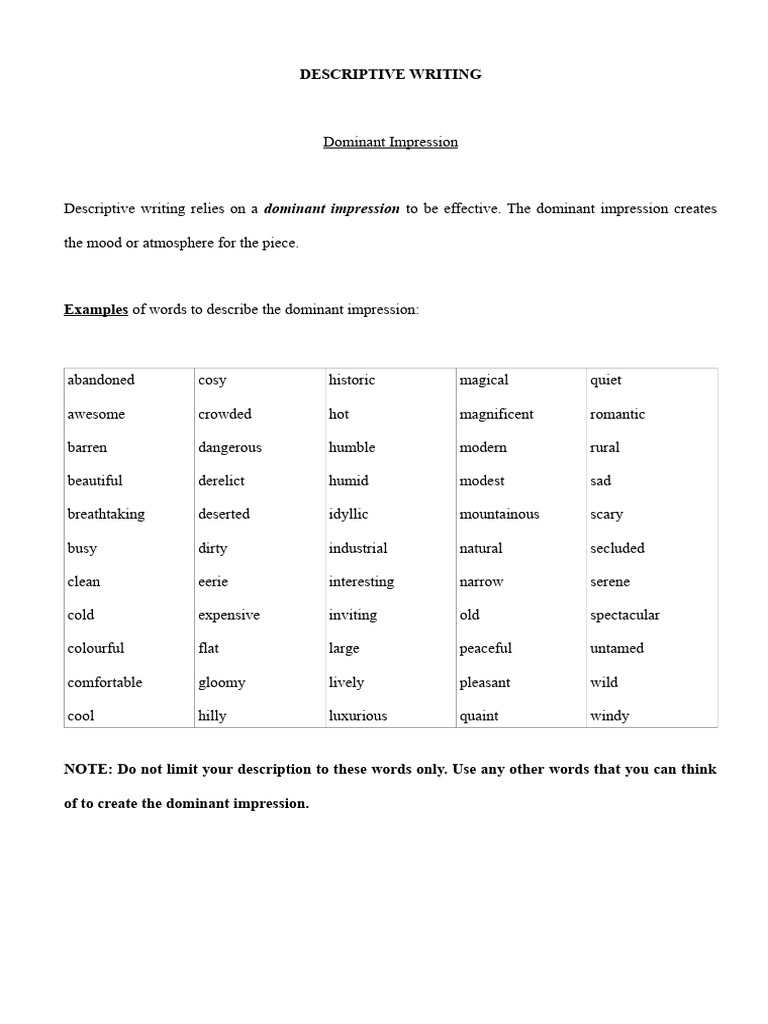 Understanding Dominant Impression in Writing | PDF