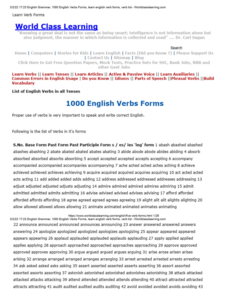 1000 English Verb Forms Guide | PDF | English Language | Grammatical Tense