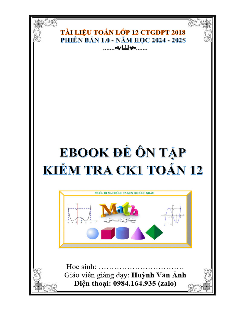 eBook 10 Đề Ôn Tập Kiểm Tra Cuối Kì 1 Toán 12 - ctm - form-2025 | PDF