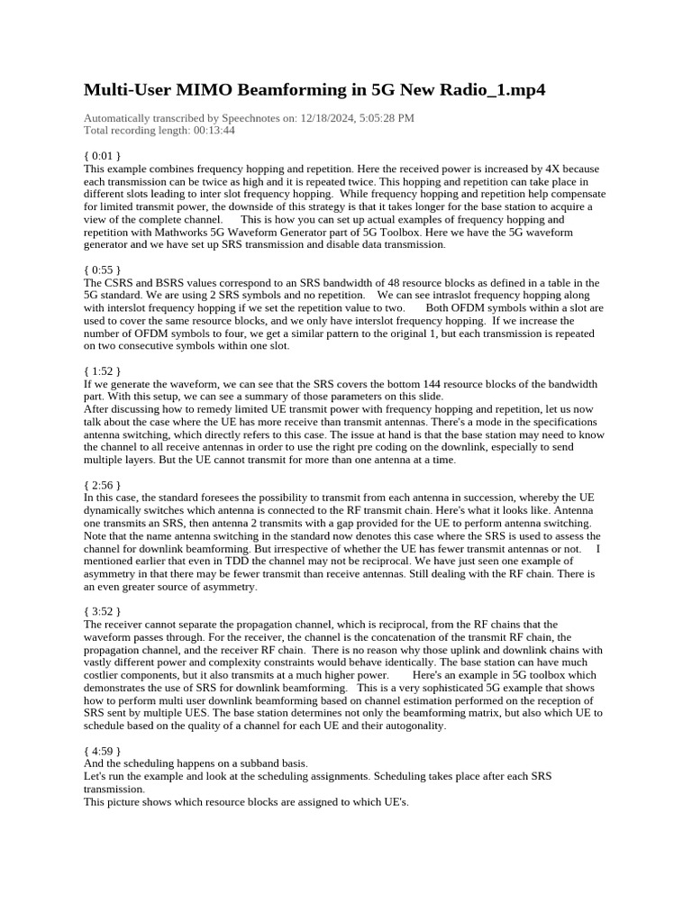 Multi-User MIMO Beamforming in 5G New Radio - 1.Mp4 - Transcript | PDF ...