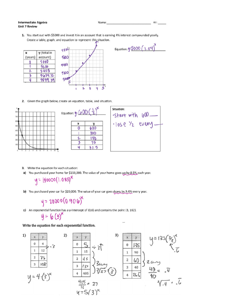 Chapter 7 + Chapter 6 Review KEY | PDF