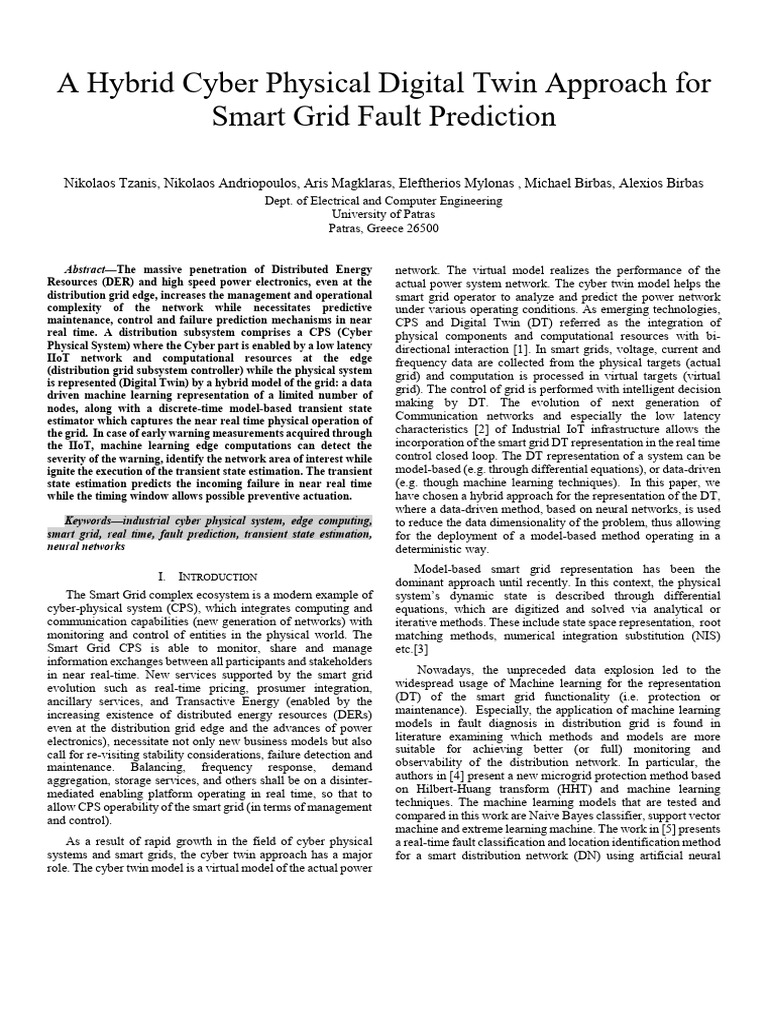 AHybrid Cyber Physical Digital Twin Approachfor Smart Grid Fault ...