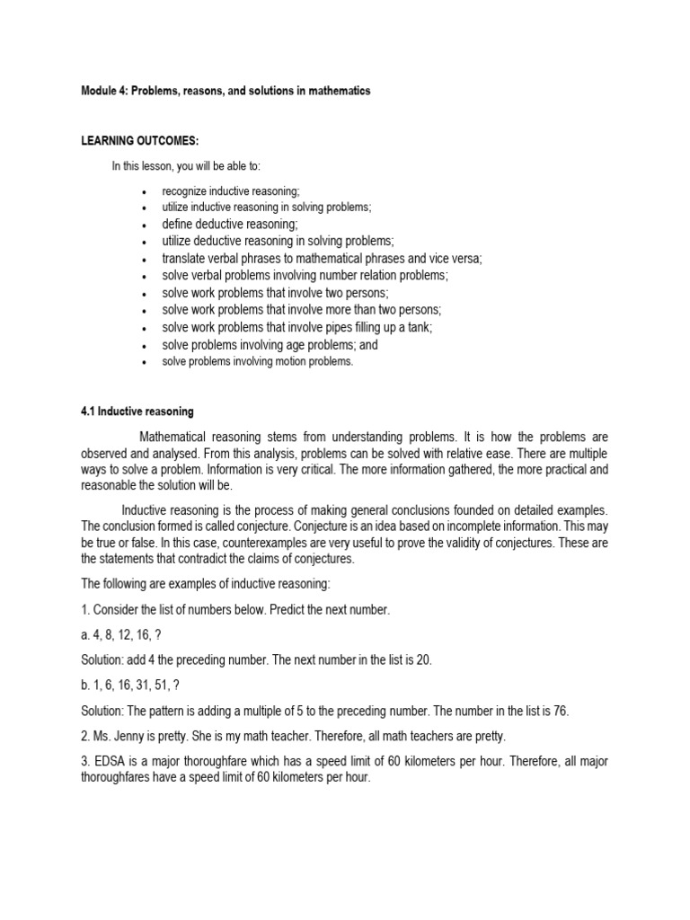 MODULE+4+-+PROBLEMS,+REASONS+AND+SOLUTIONS+IN+MATHEMATICS | PDF ...