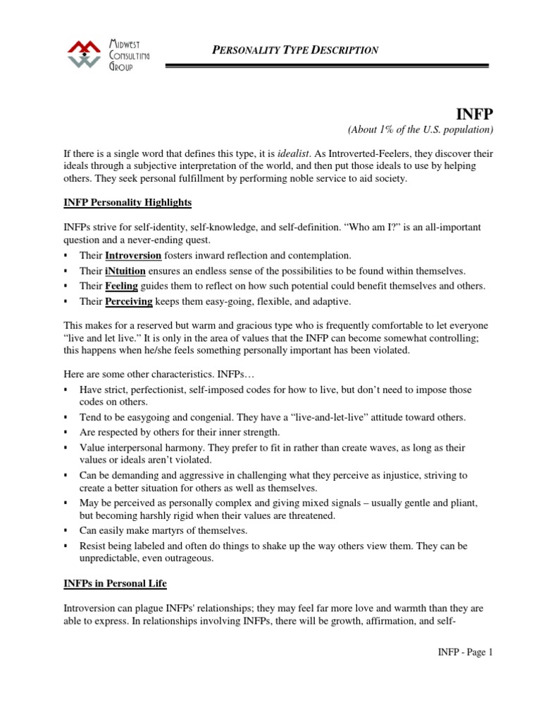 INFP Profile | PDF | Personality Type | Perfectionism (Psychology)
