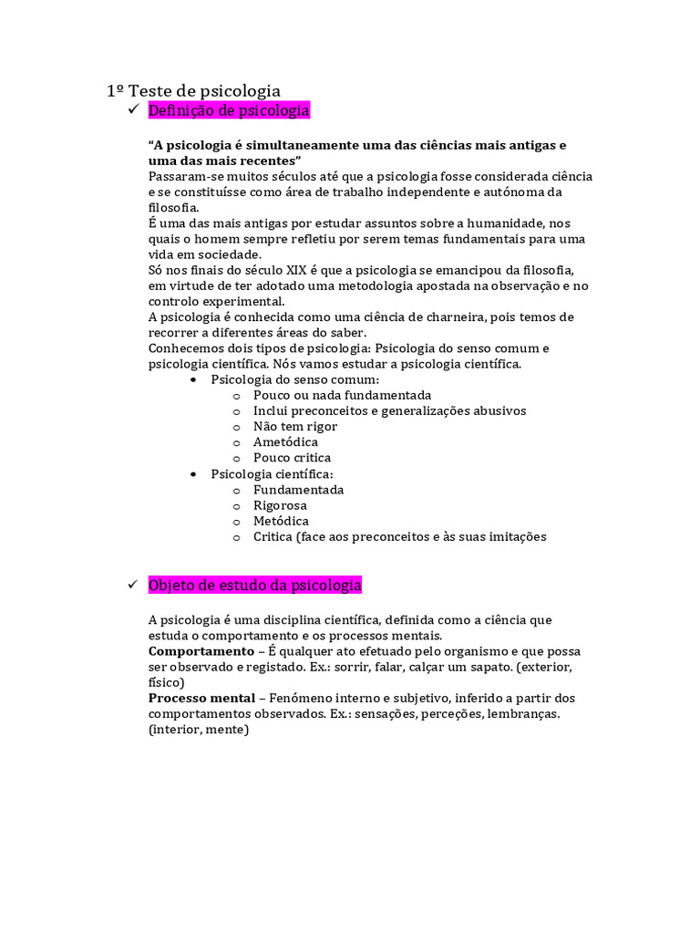 Psicologia B - Objetivos da psicologia | PDF | Psicologia | Comportamento