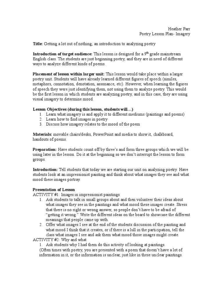 Lesson 2 - Plan | PDF | Poetry | Semiotics