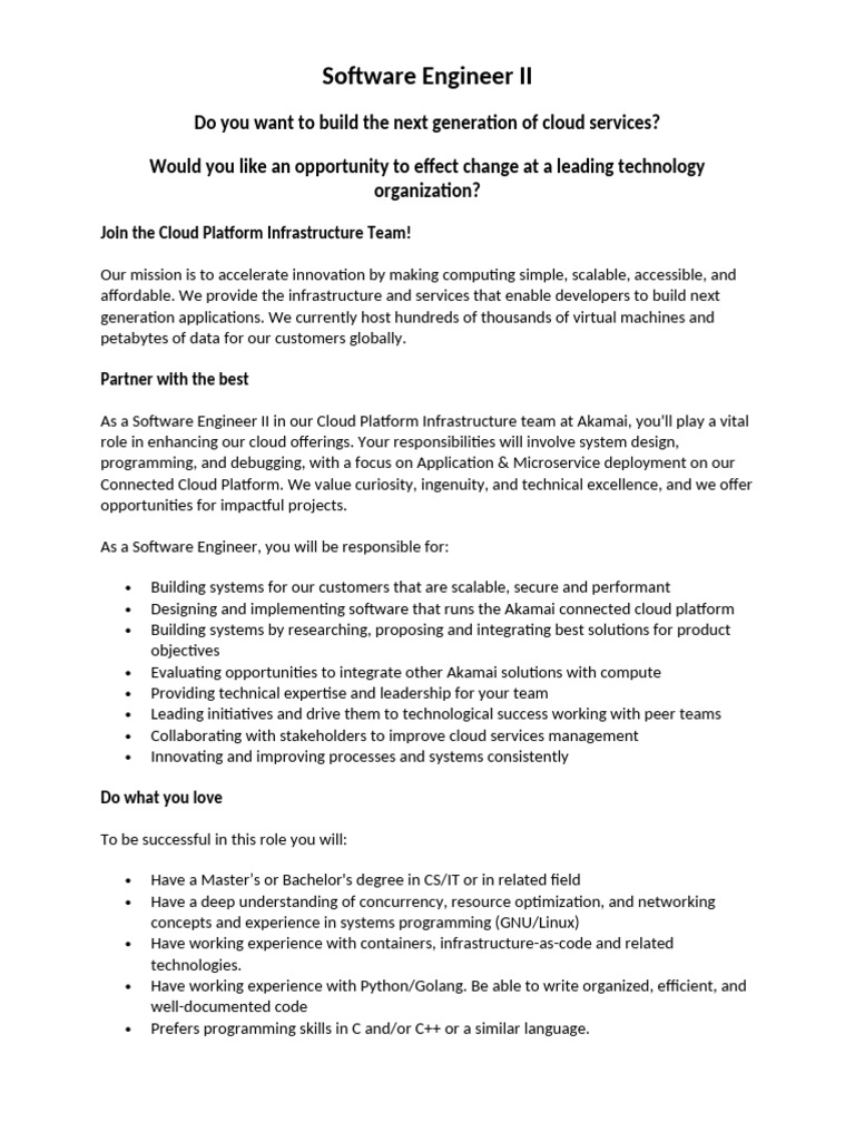 Software Engineer Compute - Job Advertede | PDF