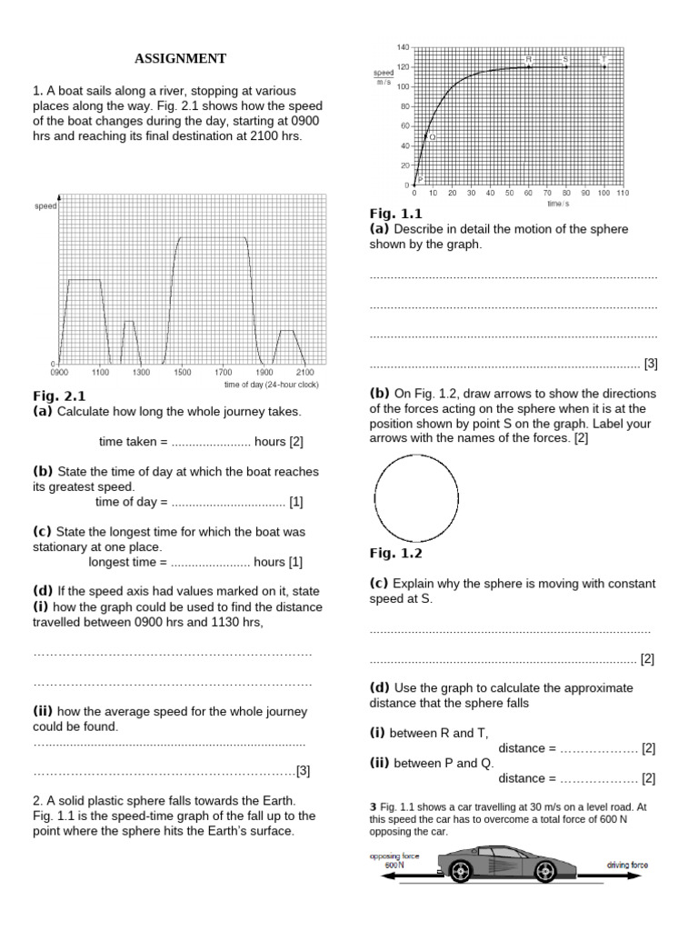 Physics Motion and Forces Assignment | PDF | Acceleration | Force