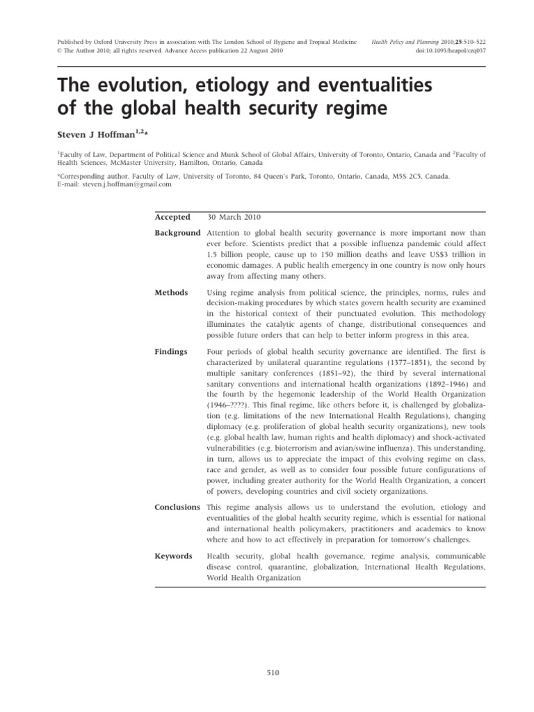 The Evolution, Etiology and Eventualities of The Global Health Security ...
