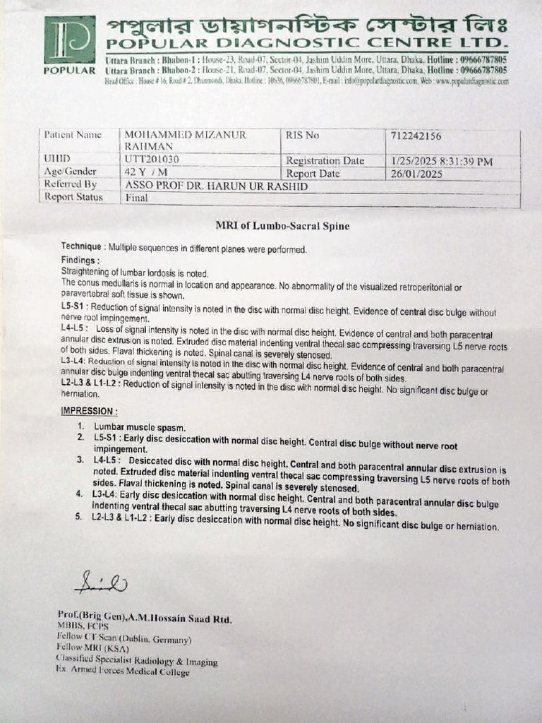 Lumbar Spine MRI Report Summary | PDF | Human Anatomy | Medical Specialties