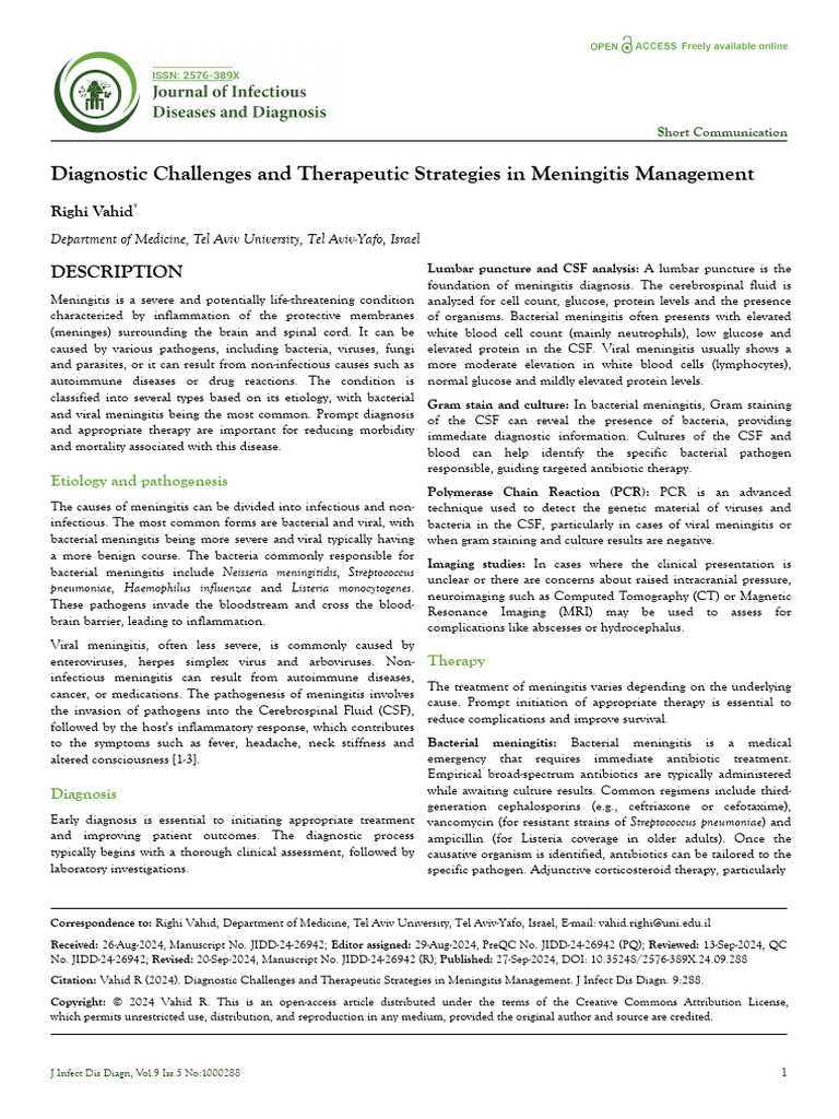 Diagnostic Challenges and Therapeutic Strategies in Meningitis ...