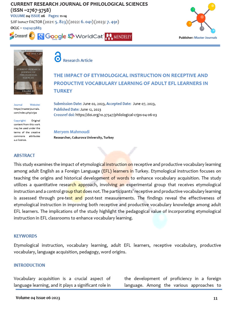 Etymological Instruction's Impact on EFL Vocabulary | PDF | Vocabulary ...