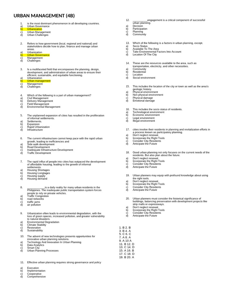 Urban Management Insights and Challenges | PDF | Urban Planning ...