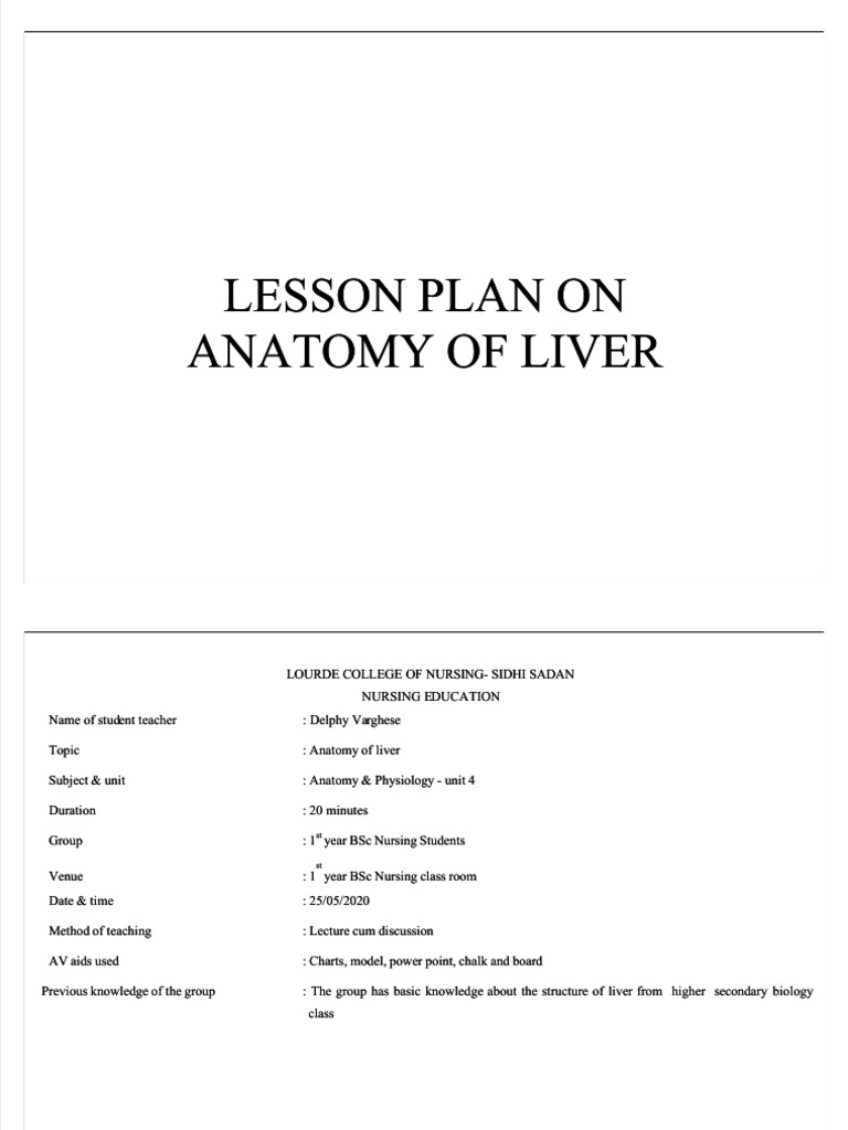 Anatomy of the Liver Lesson Plan | PDF | Liver | Anatomy