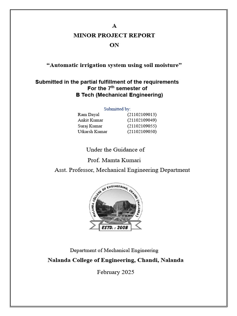 Automatic Irrigation System Using Soil Moisture Sensor | PDF | Printed ...
