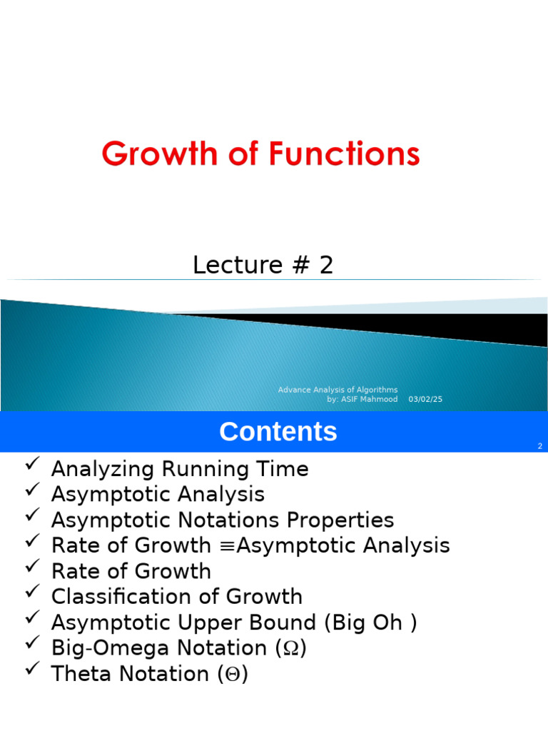 Growth Functions in DAA Analysis | PDF | Time Complexity | Logarithm